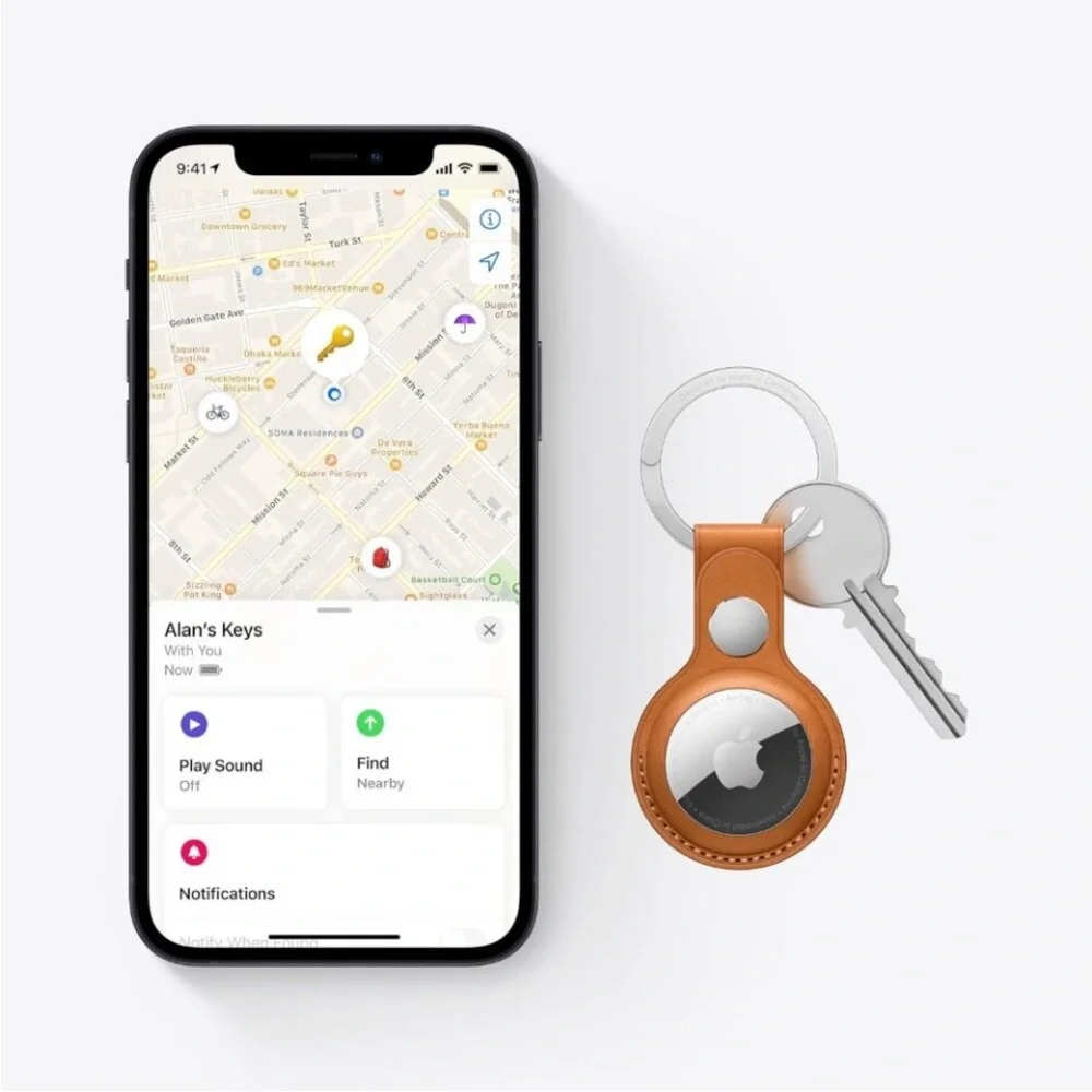 Apple AirTag Leather Key Ring California Poppy